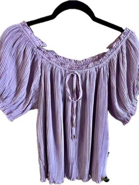 Lilac Off-Shoulder Peasant Blouse with Tie Front